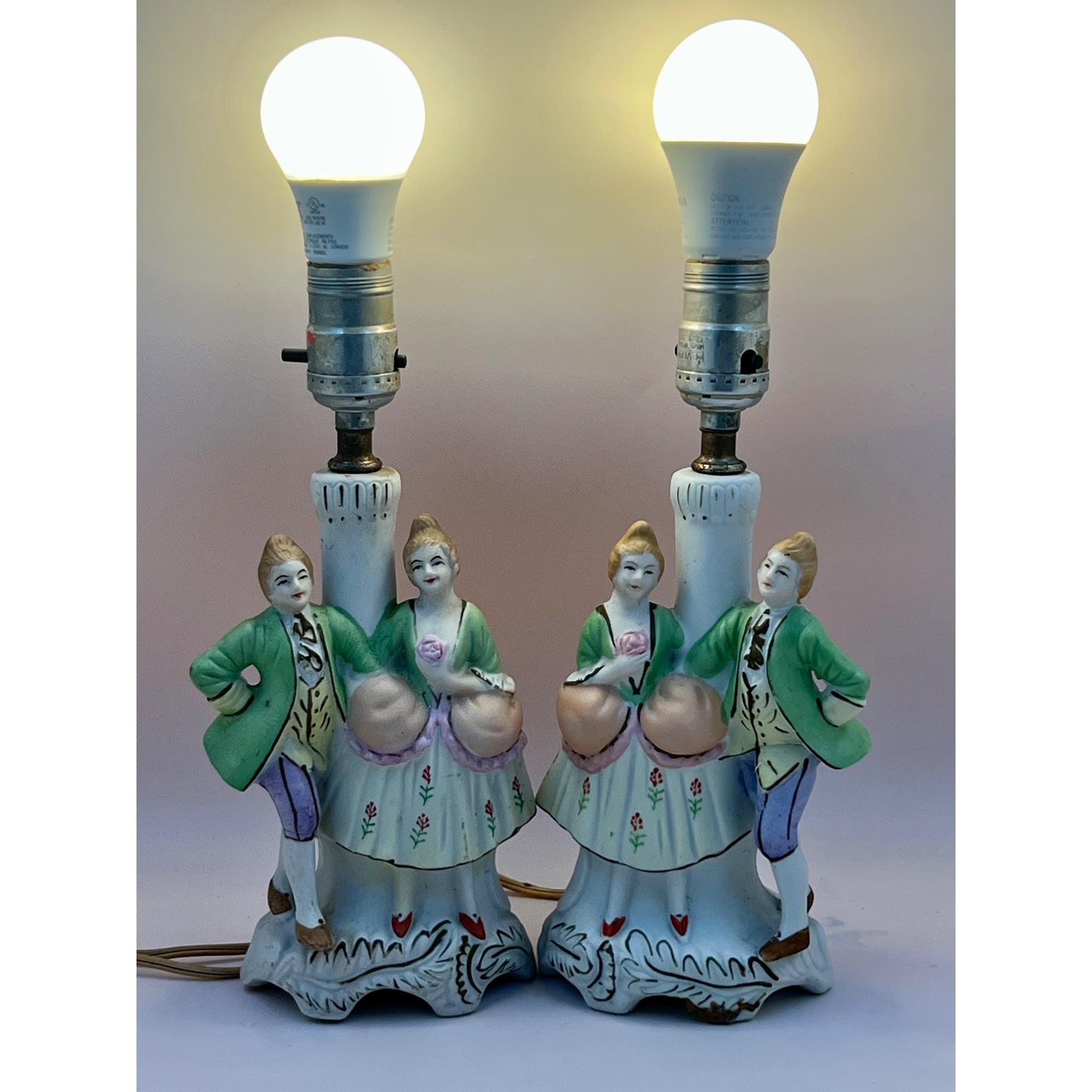 Vintage 1950's Occupy Japan Colonial Lamps - Man & Woman - Very