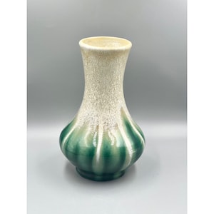 Vintage Mid-Century Modern Green and White Drip Vase-Nice Crazing-See Pictures