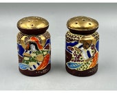 VTG Hand-Painted Nippon Moriage Raised Enameled Gold Gilt Salt Pepper Shakers