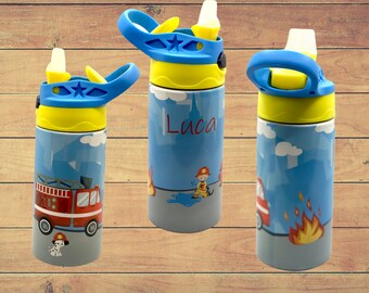 Black Striped Firetruck Personalized 10 oz Sippy Cup