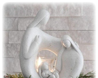 Unique Christmas Decor or Gift, High Quality Nativity Statue Candleholder With LED Tealight Candle, Decoration or Present for Holidays