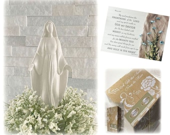 Blessed Mother Statues, Christian Statue of Virgin Mary Gift Boxed with Prayer Card, Large Refrigerator Magnet