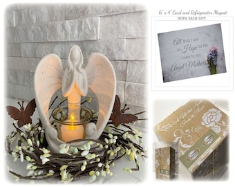 Mom Christmas Gift, Angel Candleholder Statue, "Angel Mother" Card and Refrigerator Magnet, Gift Boxed for Mother, Stepmother, Mother-In-Law