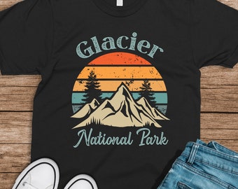 Glacier National Park Montana Retro Vintage Mountain Sunset Outdoors Wilderness T-Shirt