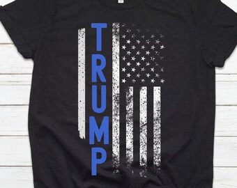 Trump Thin Blue Line Police Distressed American Flag | Trump 2020 Make America Great Again Blue Police Flag T-Shirt