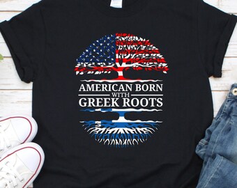 American Grown With Greek Roots USA Flag Tree Greece
