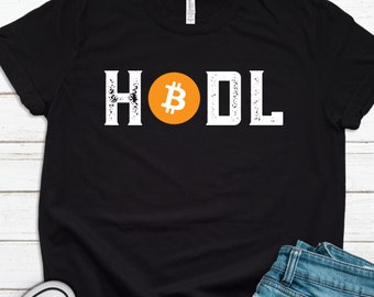 HODL Bitcoin BTC Distressed Vintage Cryptocurrency Logo Funny Hold On For Dear Life Bitcoin To The Moon T-Shirt