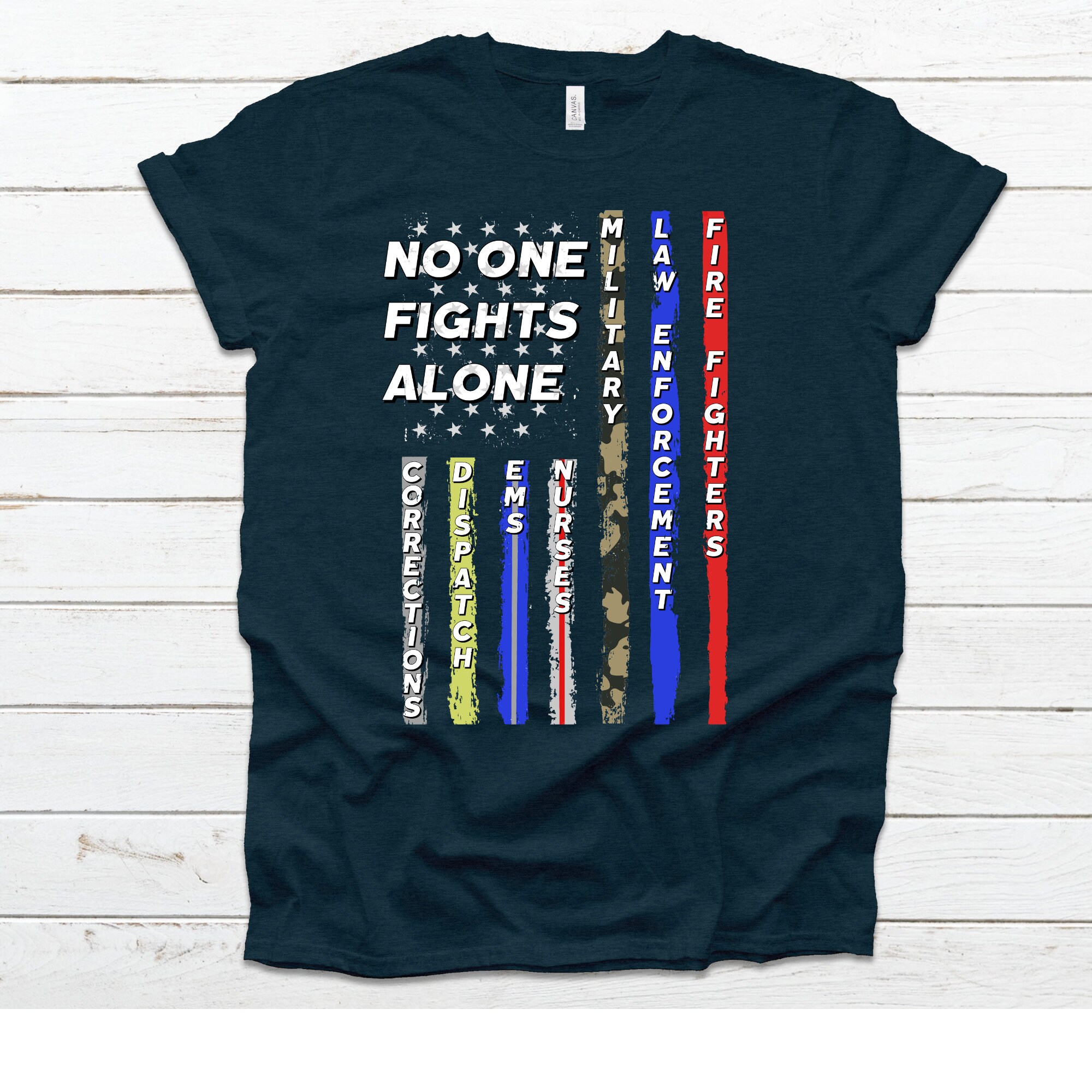 No One Fights Alone American Flag USA First Responders Blue - Etsy