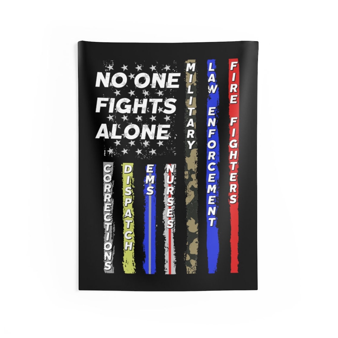 No One Fights Alone Indoor Wall Tapestry First Responders American USA