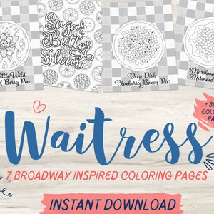 Waitress Inspired Coloring Pages | Broadway Coloring Page | Adult Coloring Page | Instant Download PDF