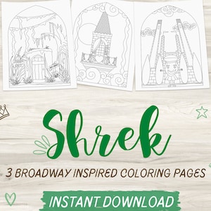 Shrek Inspired Coloring Page Bundle | Broadway Coloring Page | Instant Download PDF | Fairytale | Fiona | Far Far Away