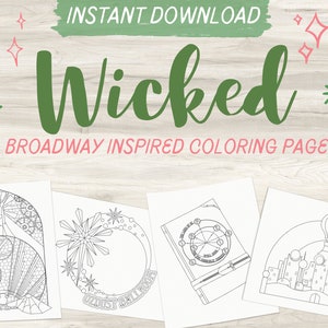 Wicked Inspired Coloring Page Bundle | Broadway Coloring Page | Instant Download PDF | Elphaba | Galinda | Halloween | Wizard of Oz