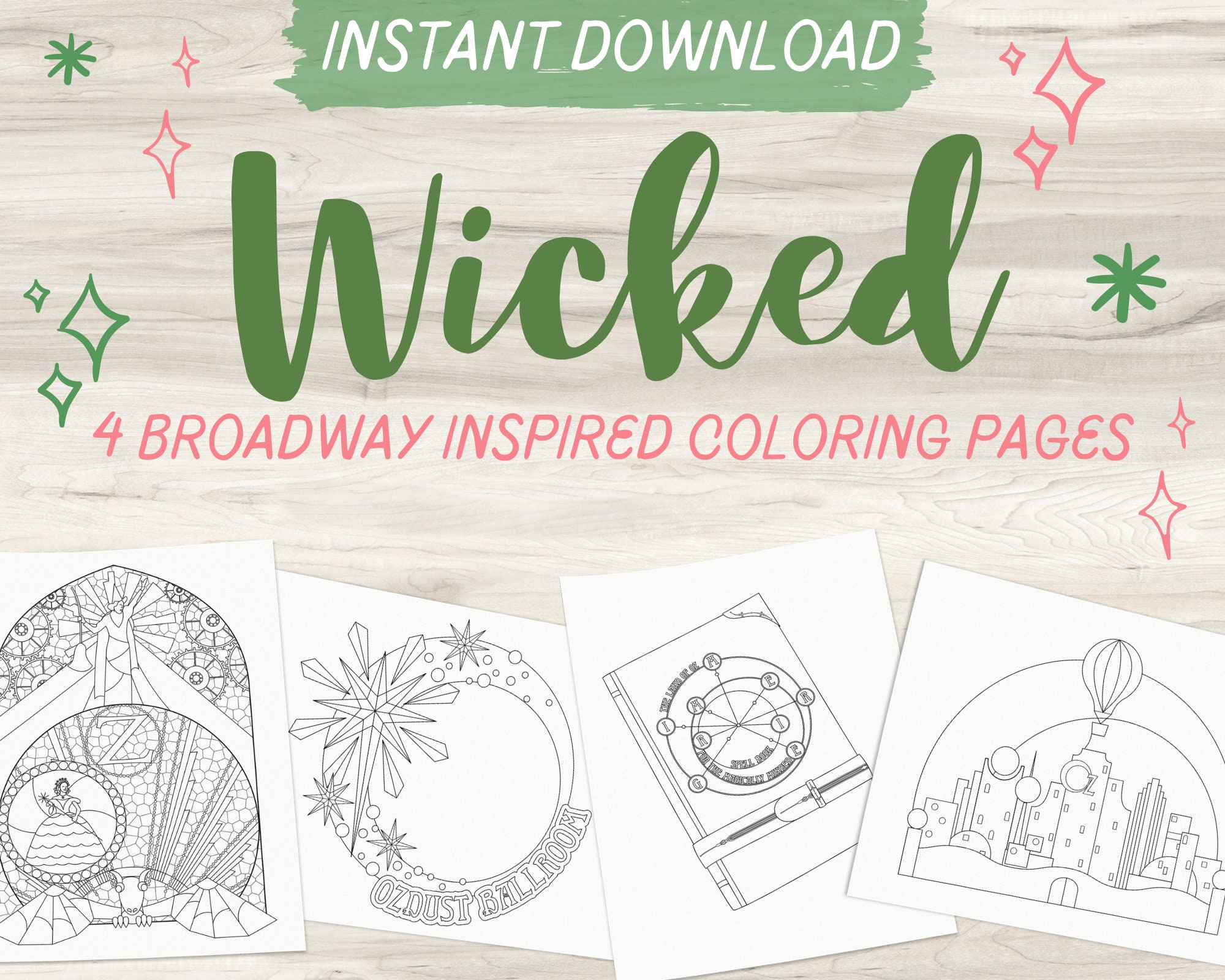 Wicked Inspired Coloring Page Bundle Broadway Coloring Page Instant