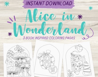 Alice In Wonderland Inspired Coloring Pages | Book Coloring Pages | Halloween | Adult Coloring Page | Instant Download PDF
