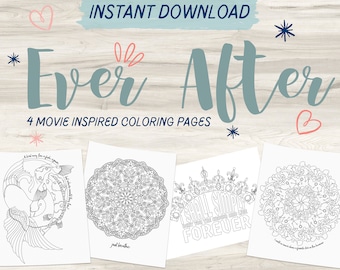 Ever After Inspired Coloring Pages | Movie Coloring Page | Adult Coloring Page | Valentine Activity | Instant Download PDF