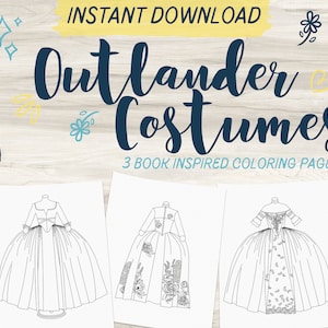 Outlander Claire Fraser Dress Inspired Coloring Pages | Book Coloring Page | Adult Coloring Page | Instant Download PDF | Dresses Bundle