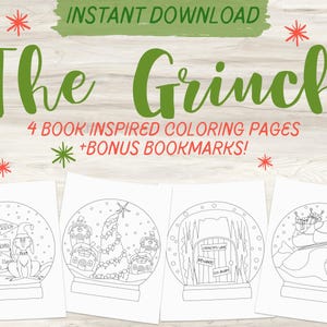 Der Grinch inspirierte Malvorlagen | Buch Malvorlagen | Weihnachten | Film Malvorlagen | Sofortiger Download PDF | Toll | Lesezeichen
