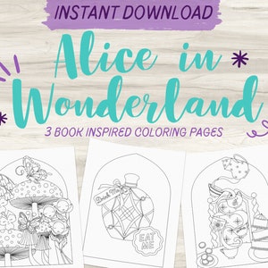 Alice In Wonderland Inspired Coloring Pages | Book Coloring Pages | Halloween | Adult Coloring Page | Instant Download PDF