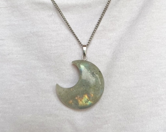 Labradorite moon chain choker necklace, y2k choker stone jewelry gift