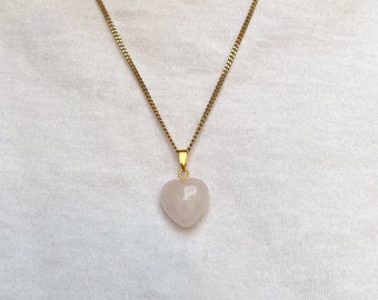 Gold rose quartz heart chain choker necklace, y2k choker stone  jewelry gift