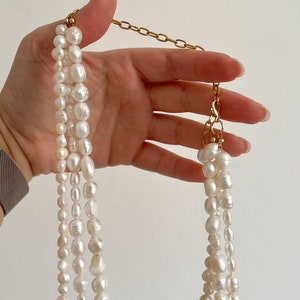 Collar de perlas de agua dulce, collar multicapa con perlas barrocas, regalo de novia imagen 9