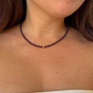 Beaded garnet choker necklace, Red gemstone jewelry gift for her