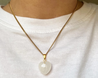 Gold quartz heart chain choker necklace, y2k choker stone  jewelry gift