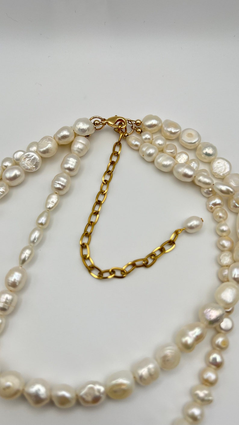 Freshwater pearl necklace, multilayered necklace with baroque pearls, girlfriend gift zdjęcie 6