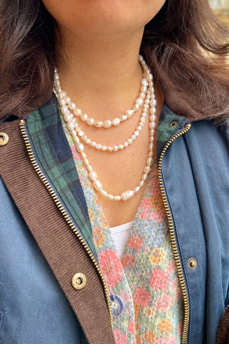Collier de perles d'eau douce, collier multicouche avec perles baroques, cadeau petite amie image 5