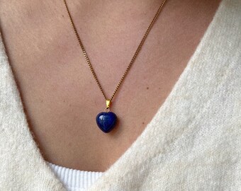 Collier ras de cou chaîne coeur sodalite, cadeau de bijoux en pierre ras du cou y2k