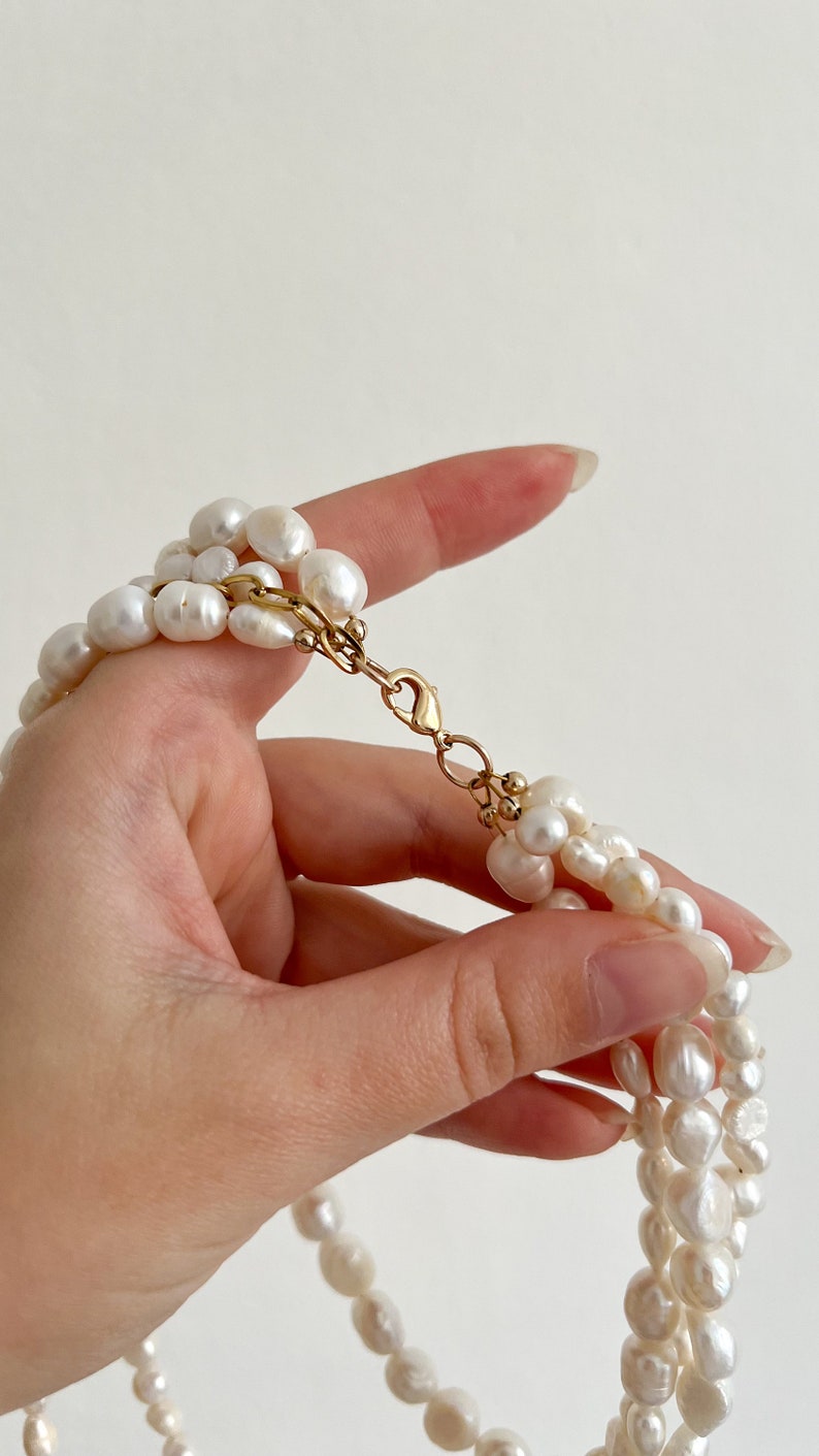 Collar de perlas de agua dulce, collar multicapa con perlas barrocas, regalo de novia imagen 10