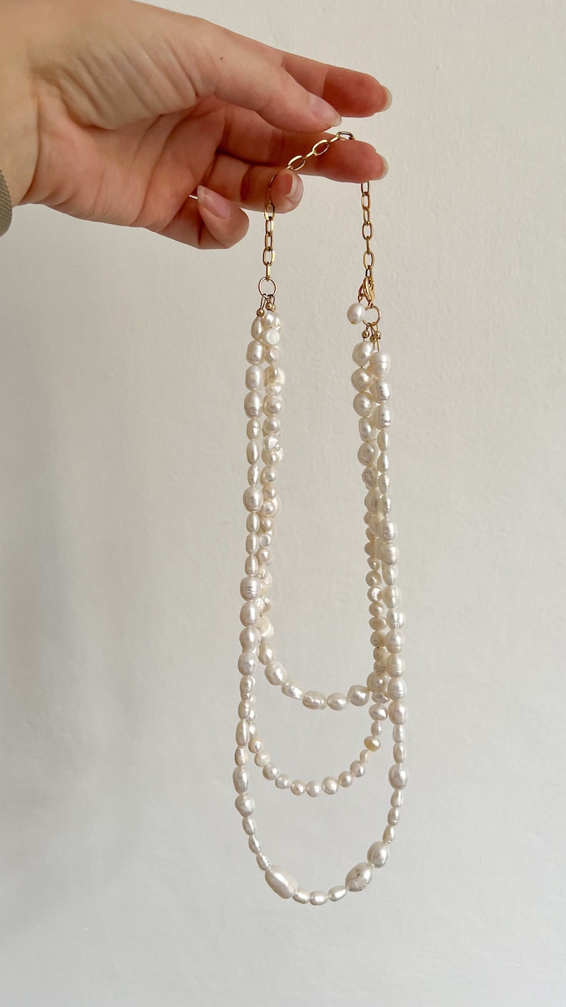 Freshwater pearl necklace, multilayered necklace with baroque pearls, girlfriend gift zdjęcie 4