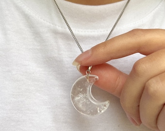 Quartz moon chain choker necklace, y2k choker stone celestial jewelry gift