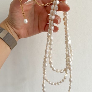 Collier de perles d'eau douce, collier multicouche avec perles baroques, cadeau petite amie image 2