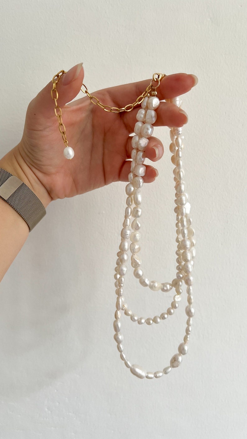 Collar de perlas de agua dulce, collar multicapa con perlas barrocas, regalo de novia imagen 2