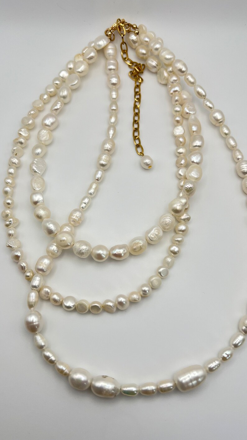 Freshwater pearl necklace, multilayered necklace with baroque pearls, girlfriend gift zdjęcie 7