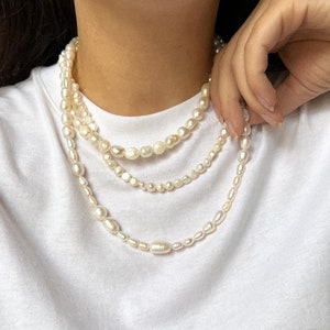Freshwater pearl necklace, multilayered necklace with baroque pearls, girlfriend gift zdjęcie 1