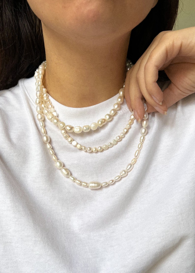 Freshwater pearl necklace, multilayered necklace with baroque pearls, girlfriend gift zdjęcie 1