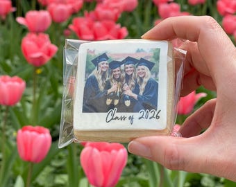 Graduation Cookies Personalized with Photo, Class of 2026 Dessert Favors, One Dozen