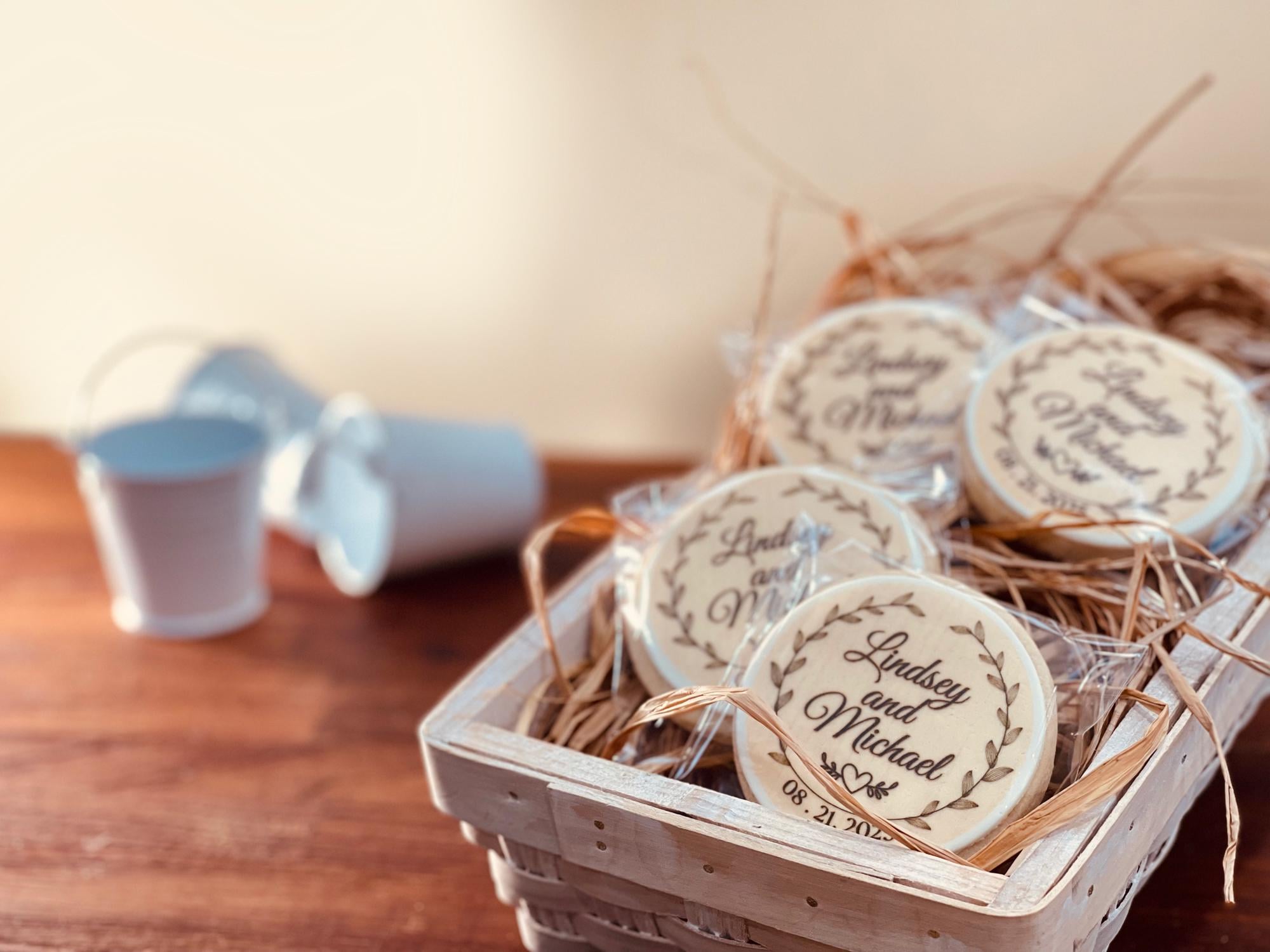 Rustic Wedding Cookies: Personalized Shortbread Favors, Custom Engraved ...