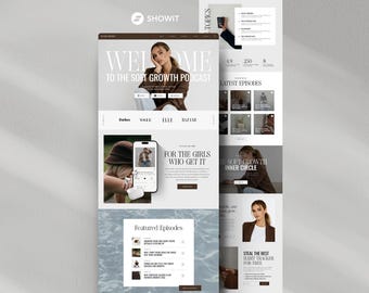 Showit Podcast Page Template, Luxury One Page Showit Website for Coaches and Podcasters, Website Template for Showit, Modern Showit Template