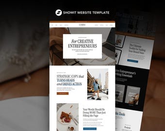 Showit-website voor tekstschrijvers en creatieve bedrijven, unieke redactionele Showit-websitesjabloon voor moderne bedrijven en coaches | Comino