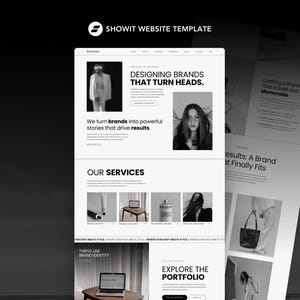 Modelo de site Showit Premium para Coaches e Designers. Design arrojado e moderno com 20 páginas + blog. Luxo, minimalismo e elegância.