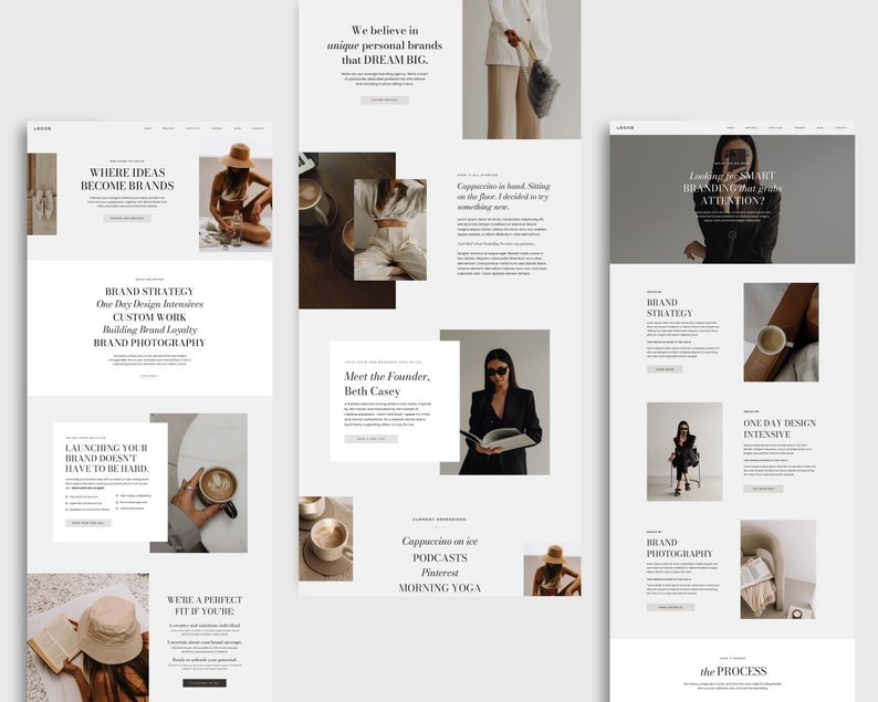 Showit website template with about page, services page, portfolio page, blog pages and many more pages. Optimized for all screen sizes.