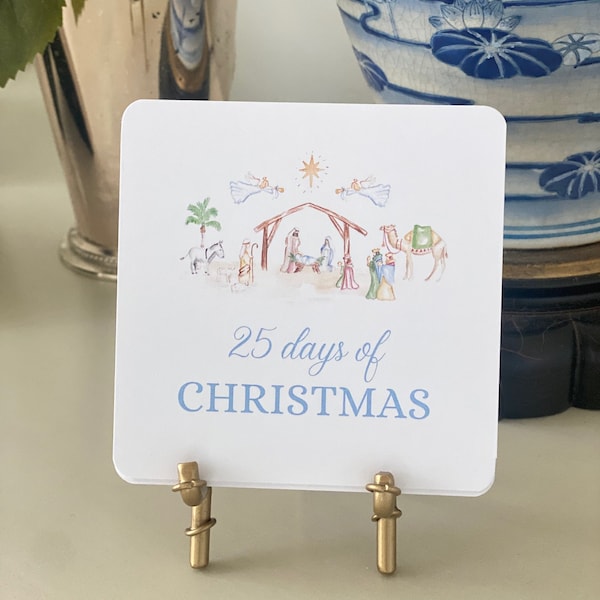 Cuenta regresiva de 25 días de Navidad/Adviento con caballete de bambú dorado