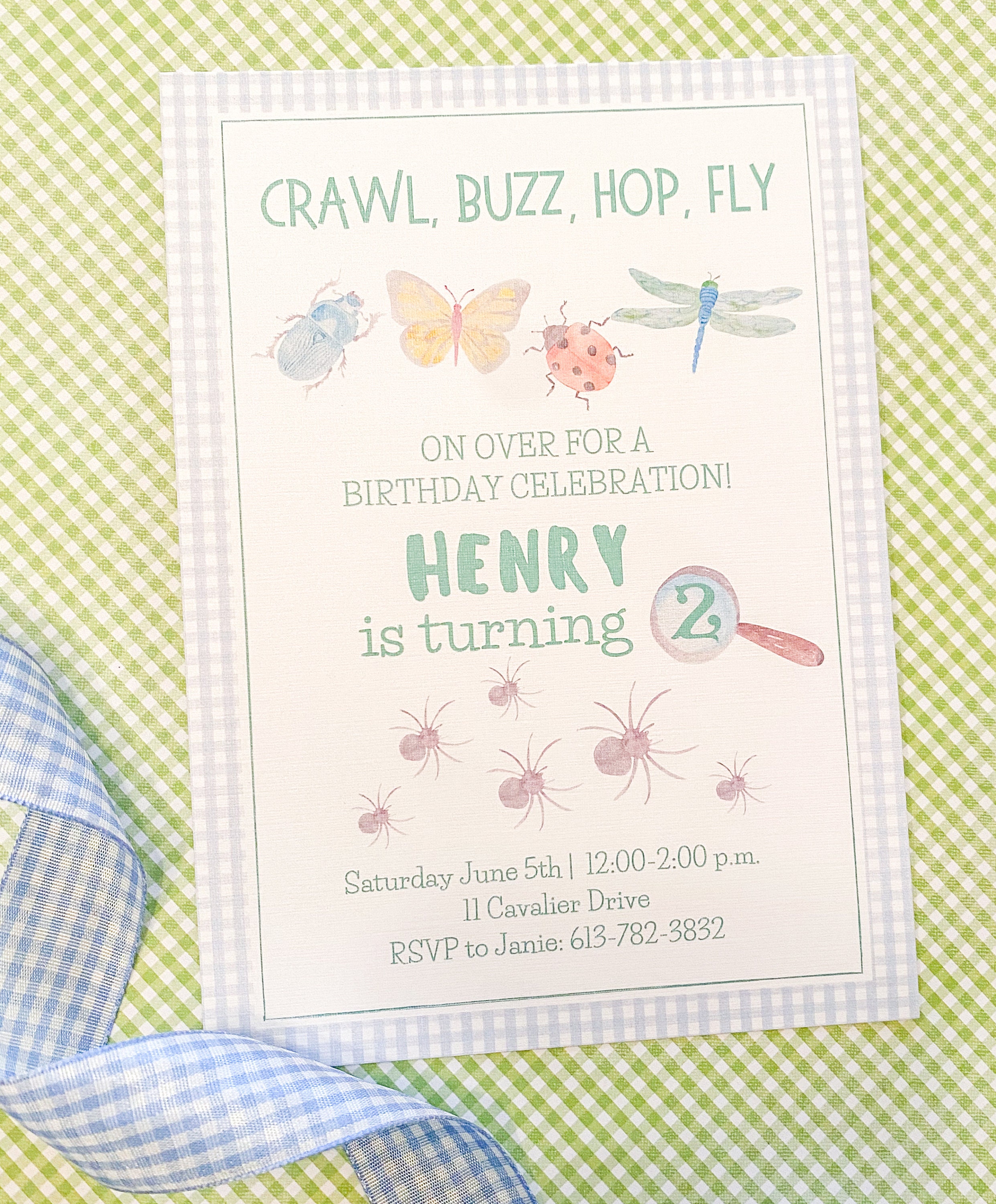 Watercolor Bug Birthday Invitation 