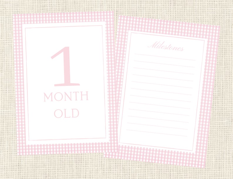 Watercolor Girl Milestone Cards Baby / Two Sided / Gingham / Gift ...