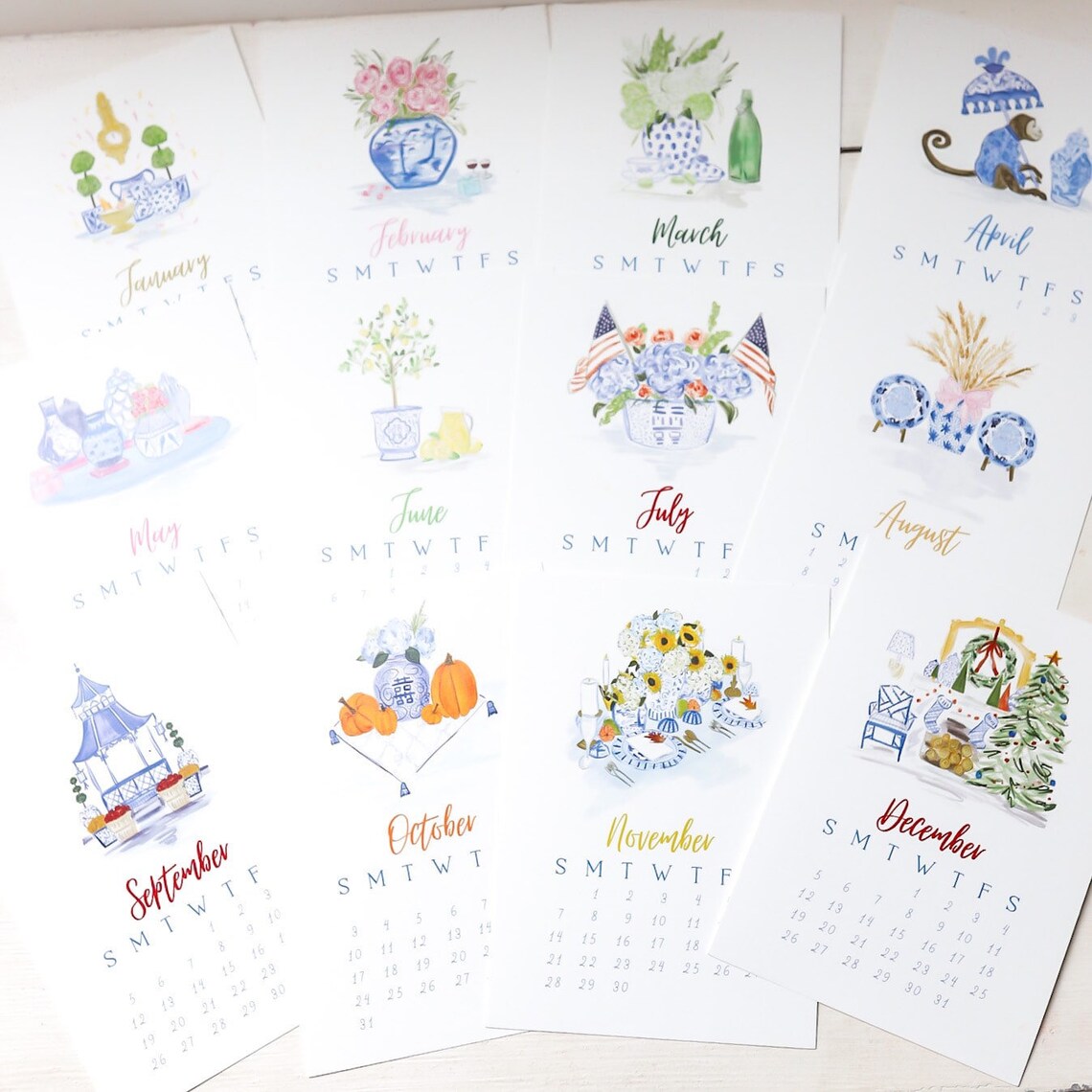 Chinoiserie Desk Calendar / 2021/ Gold Bamboo Easel | Etsy