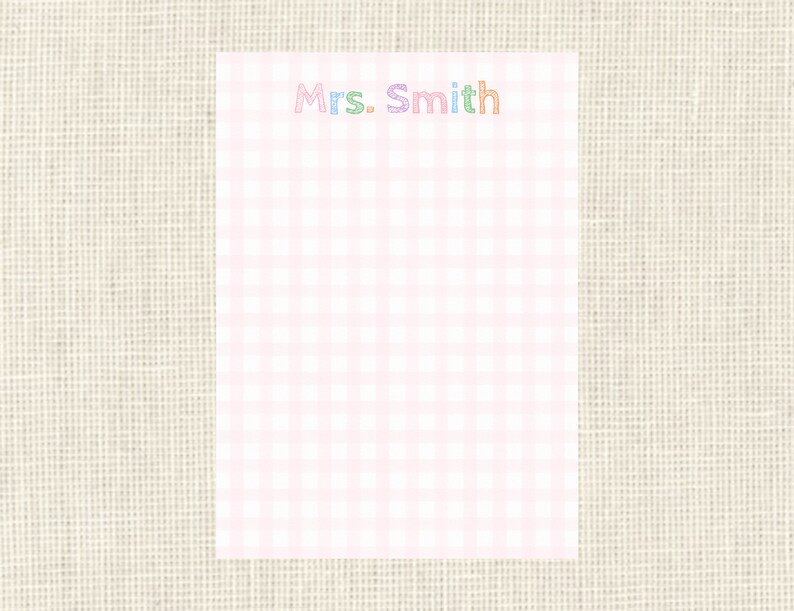 Classic Notepad Gingham Rainbow Personalized Notepad Pink 100 sheets