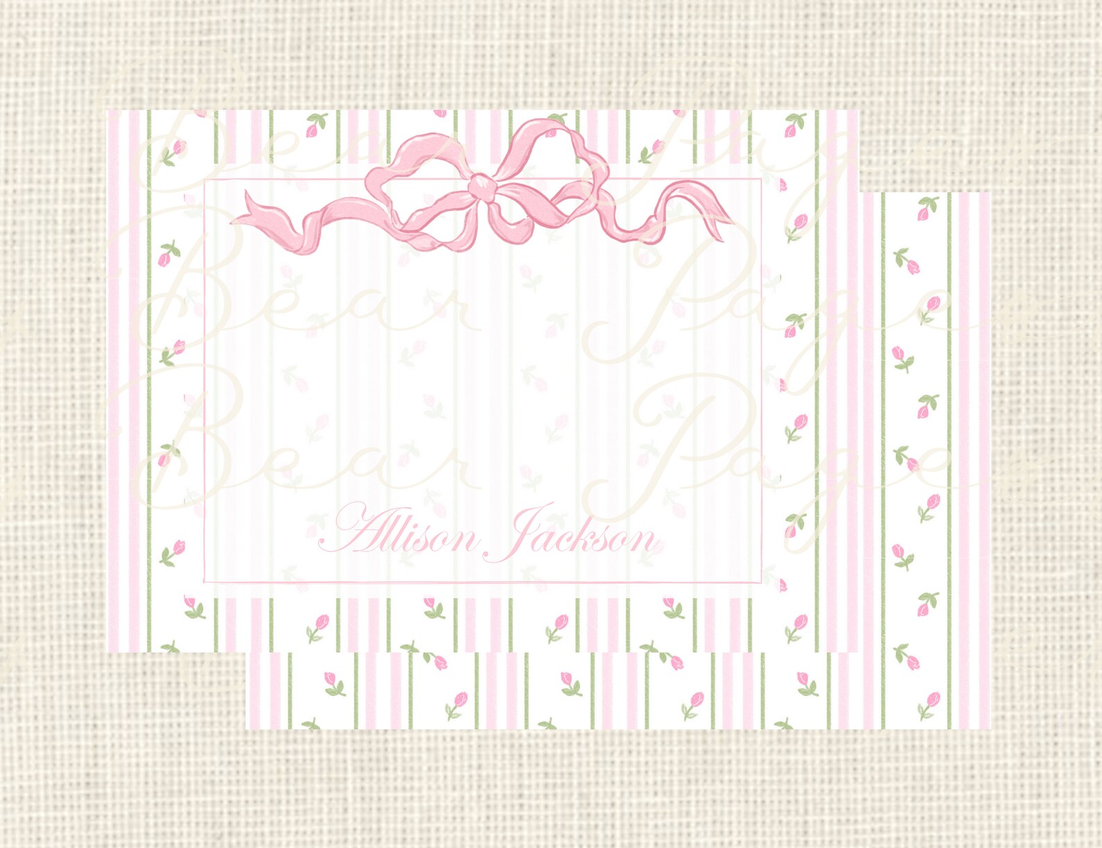 Personalized Girls Pink Bow Floral Stationery / Girls - Etsy